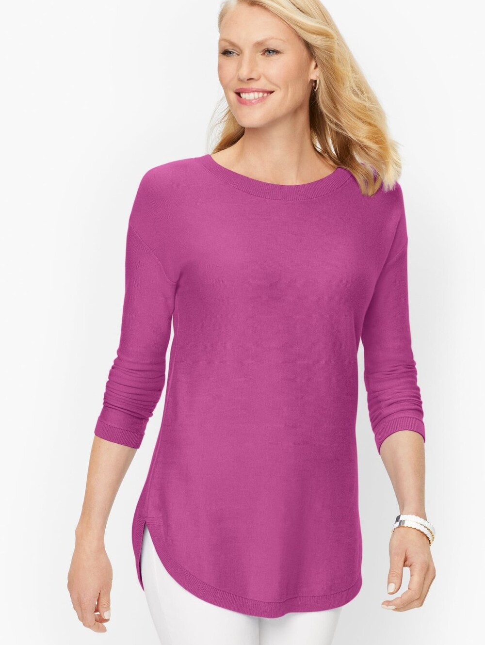 Talbots Long Sleeve Crewneck Sweater With Keyhole Back